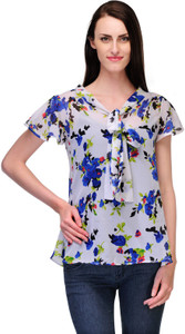 Just Wow Casual Short Sleeve Floral Print Women's White, Purple Top