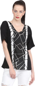 Martini Casual Short Sleeve Printed Women's Black Top