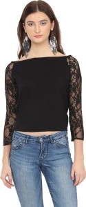 Martini Party 3/4th Sleeve Solid Women's Black Top