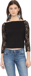 Martini Party 3/4th Sleeve Solid Women's Black Top