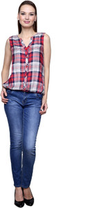 Trendsnu Casual Sleeveless Checkered Women's Multicolor Top