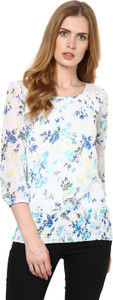 Harpa Casual 3/4th Sleeve Printed Women's Blue Top