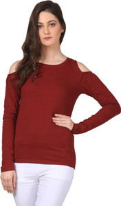 Fashion Expo Casual Full Sleeve Solid Women's Maroon Top
