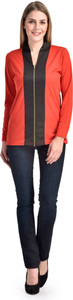 Crease & Clips Casual Full Sleeve Solid Women's Black, Red Top
