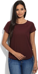 United Colors of Benetton Casual Short Sleeve Solid Women's Maroon top