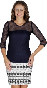 Mayra Party 3/4th Sleeve Solid Women's Dark Blue Top
