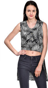 I Know Casual Sleeveless Printed Women's Black, White Top