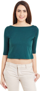 Miss Chase Casual Short Sleeve Solid Women's Green Top