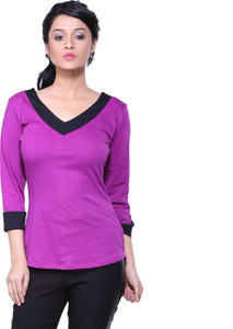 Veakupia Casual 3/4th Sleeve Solid Women's Purple Top