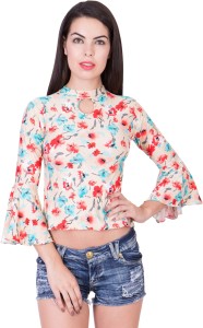 Khhalisi Party Bell Sleeve Printed Women's Multicolor Top