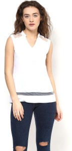 Martini Casual Sleeveless Solid Women's White Top