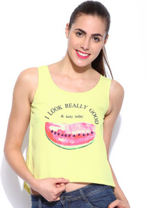 Kook N Keech Casual Sleeveless Printed Women's Yellow Top