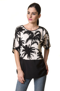 Rute Party Short Sleeve Printed Women's White, Black Top