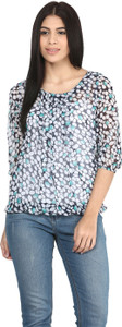 Mayra Casual 3/4th Sleeve Printed Women's Blue Top