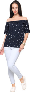 Ahalyaa Casual Short Sleeve Printed Women's Blue Top