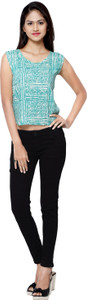 Urban Fashion Bank Casual Sleeveless Geometric Print, Printed Women's Green Top