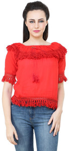 BuyNewTrend Casual Short Sleeve Solid Women's Red Top