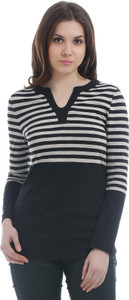 Texco Casual Full Sleeve Striped Women's Black Top