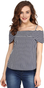 Sassafras Casual Sleeveless Floral Print Women's Dark Blue, White Top