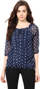 Harpa Casual 3/4th Sleeve Polka Print Women's Blue Top