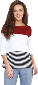 Miss Chase Casual 3/4th Sleeve Solid, Striped Women's Multicolor Top