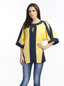 Schwof Casual Short Sleeve Solid Women's Yellow Top