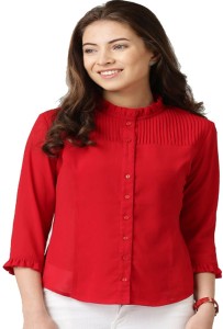 Yukon Casual 3/4th Sleeve Solid Women's Red Top
