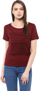 Miss Chase Casual Short Sleeve Solid Women's Maroon Top
