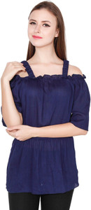 TeeMoods Casual Shoulder Strap Solid Women's Dark Blue Top