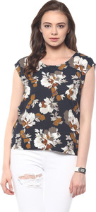 Harpa Casual Sleeveless Floral Print Women's Black Top