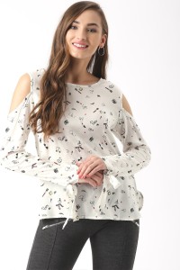 Marie Claire Casual Full Sleeve Printed Women's White Top