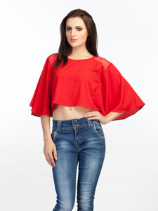 Schwof Party Kimono Sleeve Solid Women's Red Top