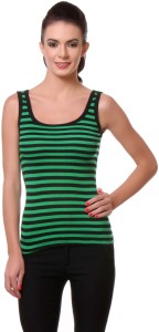 TeeMoods Casual Sleeveless Striped Women's Green, Black Top