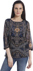 Only Casual 3/4th Sleeve Printed Women's Black Top