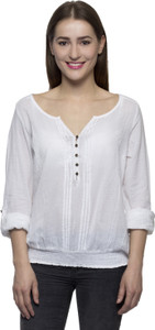 One Femme Party Full Sleeve Self Design Women's White Top