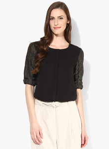 Vero Moda Casual 3/4th Sleeve Solid Women's Black Top