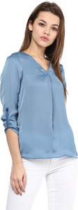 Avoir Envie Casual 3/4th Sleeve Solid Women's Blue Top
