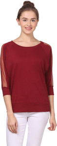 Fashion Expo Casual 3/4th Sleeve Solid Women's Maroon Top