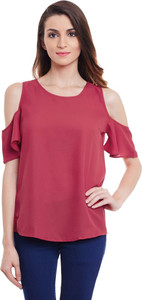 Purys Casual Short Sleeve Solid Women's Red Top