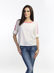 Schwof Casual Roll-up Sleeve Solid Women's White Top
