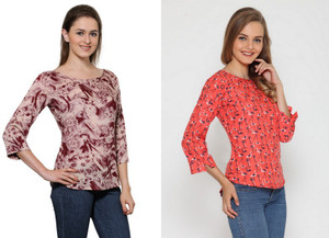 Stop Look Casual 3/4th Sleeve Printed Women Multicolor Top