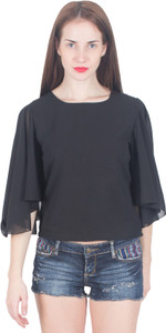 G & M Collections Party Kimono Sleeve Solid Women's Black Top