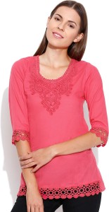 U&F Casual 3/4th Sleeve Solid Women's Pink Top