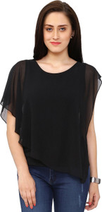 Chimpaaanzee Party Butterfly Sleeve Solid Women's Black Top