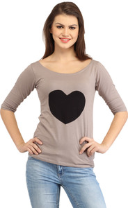 Cation Casual 3/4th Sleeve Solid Women's Beige, Black Top