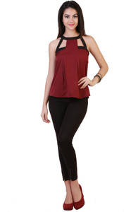 Belle Fille Casual Sleeveless Solid Women's Black, Maroon Top