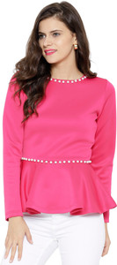 Sassafras Party Full Sleeve Embellished Women's Pink Top