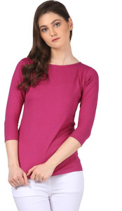 Fashion Expo Casual 3/4th Sleeve Solid Women's Purple Top