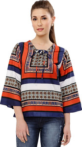 Victorian Clothing Casual Bell Sleeve Geometric Print Women's Multicolor Top