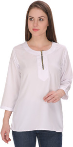 Indietoga Casual 3/4th Sleeve Solid Women White Top